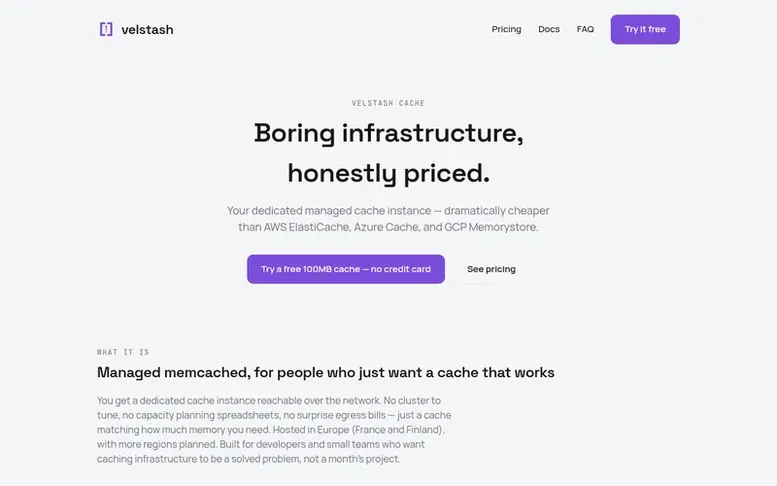 Screenshot of the Velstash homepage