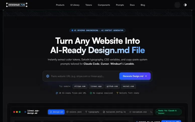 Screenshot of the Design Extractor homepage