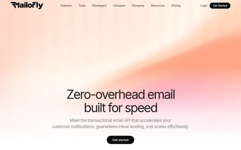 Screenshot of the Mailofly homepage