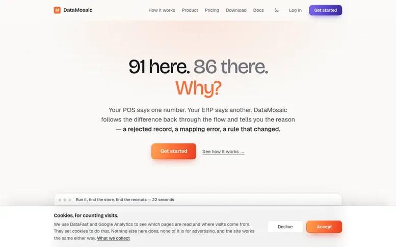 Screenshot of the DataMosaic homepage