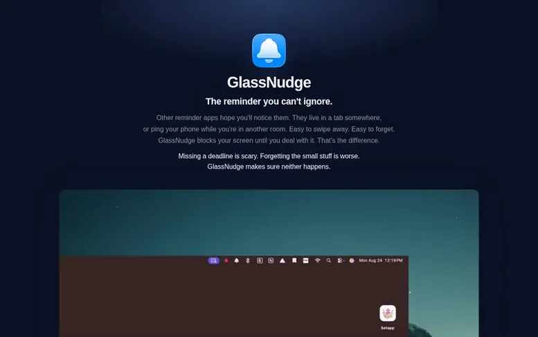 Screenshot of the GlassNudge homepage